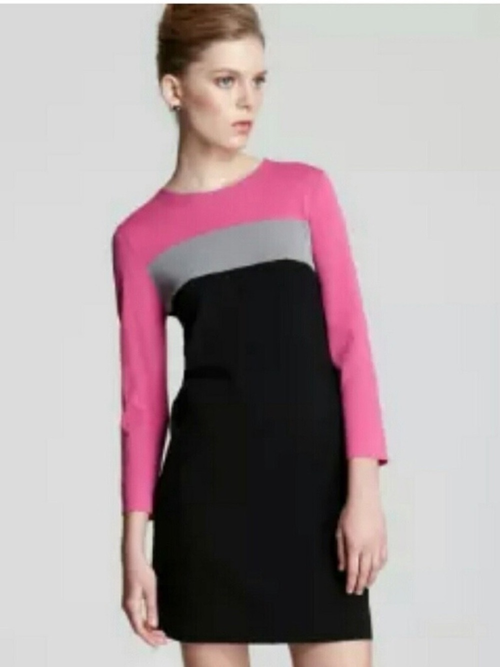 DVF Ania Knit Color-block Shift Dress In Pink Gray & Black Size P (US 2)